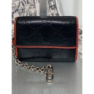 Gucci GG Guccissima Mini Bifold Wallet with Key Chain in Black Red